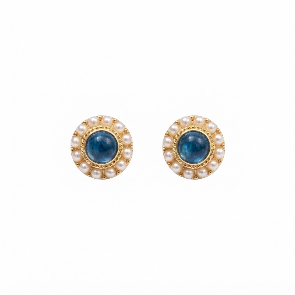 Blue Crystal Pearl Earrings