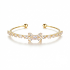 Crystal Butterfly Open Cuff Bracelet – Dainty Marquise-Cut Stone Bangle in Silver Tone