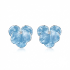 Blue Swirl Enamel & Diamond Floral Stud Earrings