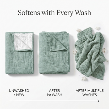 Soft 4-Layer Muslin Blanket – Cotton Swaddle, Crib & Toddler Blanket