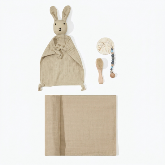 Baby Shower Gift Set – Muslin Security Blanket, Swaddle & Baby Essentials
