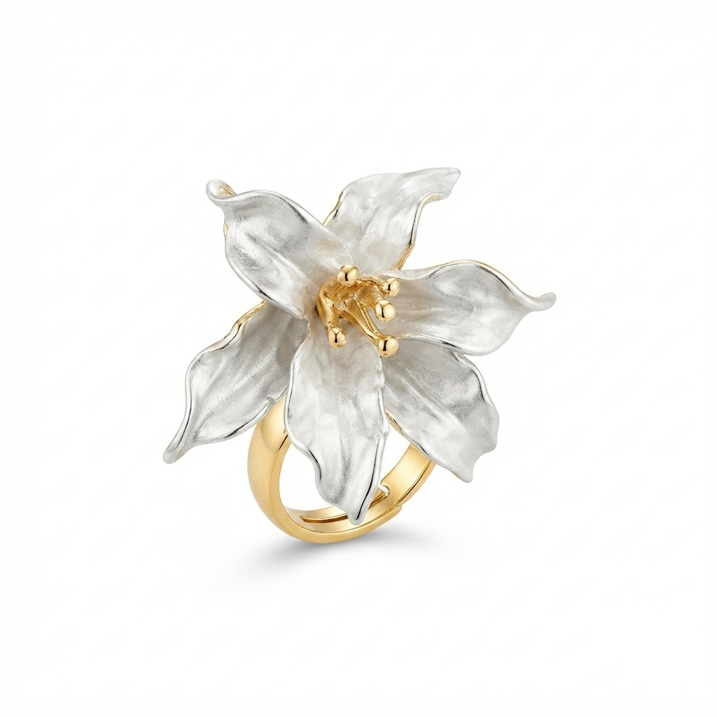 Elegant Sculpted Lily Statement Ring