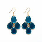 Teal Blue Enamel Cascade Chandelier Earrings – Gold-Plated Teardrop Dangles