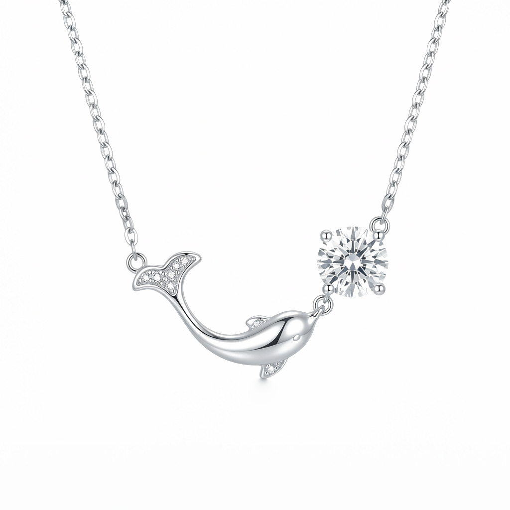 Silver Dolphin Crystal Necklace