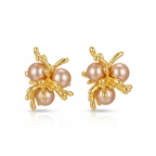 Baroque Cluster Stud Earrings with Luminous Champagne Pearls – Artistic Vintage Design