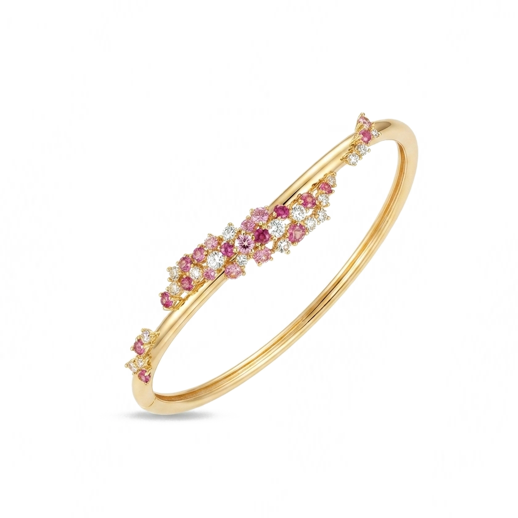 Pink Sapphire & Diamond Cluster Bangle