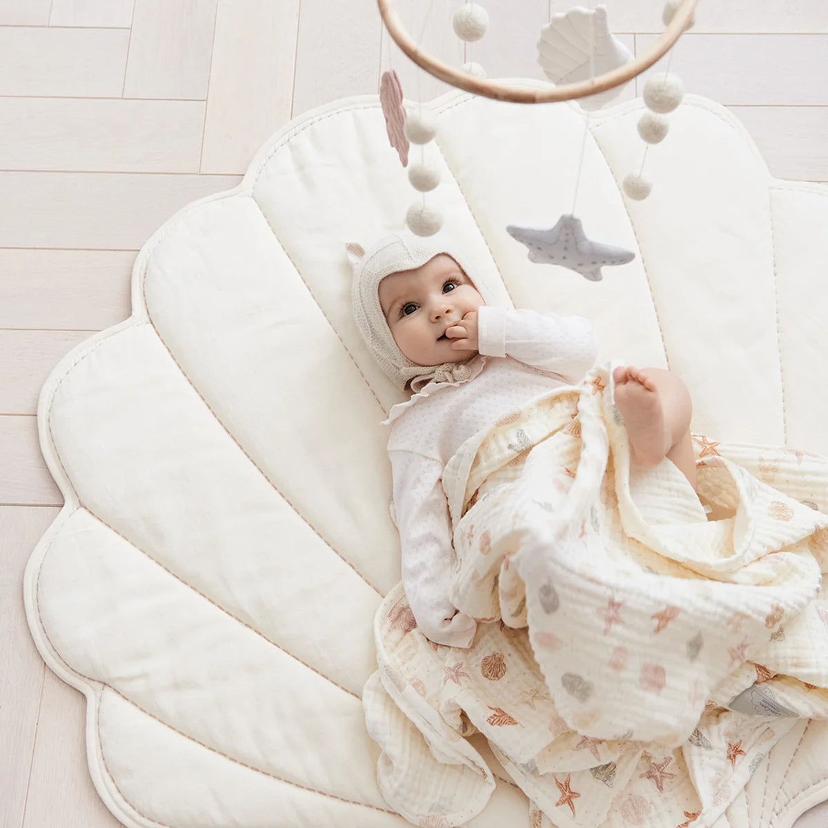Sea Shell Play Mat – Soft Cotton Floor Mat for Play, Rest & Nursery Decor