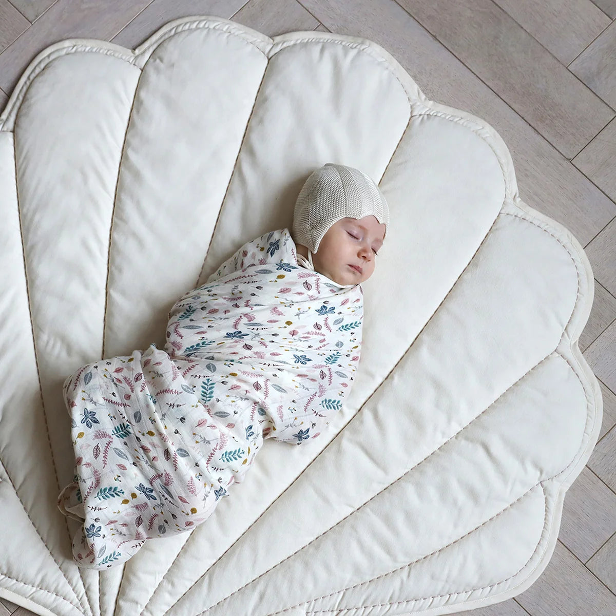Sea Shell Play Mat – Soft Cotton Floor Mat for Play, Rest & Nursery Decor
